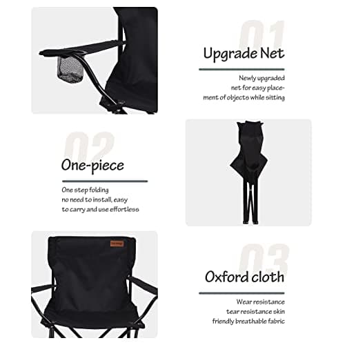 Rainberg Folding Camping Chairs, Comfortable Heavy Duty Structure, Extra Wide Garden Chair with Hard Armrest, Foldable Fishing Chair Outdoor Fold up, Cup Holder with Carry Bag. (Pack of 2, Black) — view 5