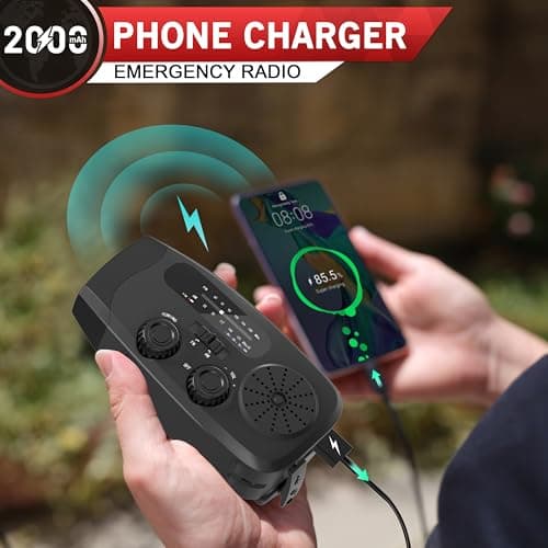 Wind Up Radio UK 2000mAh hand crank radio with AM/FM, Emergency Radio with Flashlight & SOS Alarm, solar radio for Camping, emergency survival kit (Black) — view 2