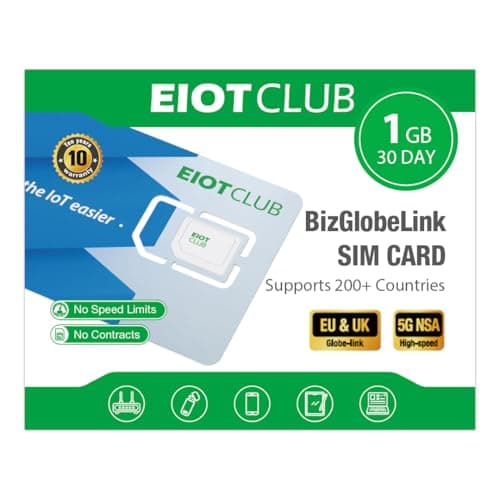 EIOTCLUB Global Data Only SIM, 200 Countries, Multi-Network, 1GB Trial