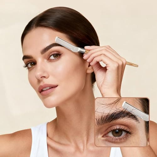 Generic Precision Eyebrow Trimmer with Wooden Handle, Safety Mesh Guard, Complete Travel Kit, 10 Refill Heads, Ideal for Daily Grooming Needs (Long Wooden Handle Eyebrow Trimmer + Refills) — view 2