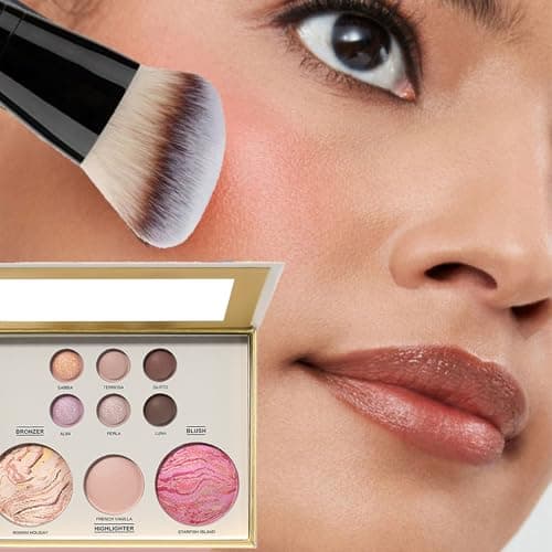 Baked Makeup Set Face Palette 3Pcs All-in-one Starter Make up Kit,Includes Powder Foundation,Bronzer, Blush, Highlighter and 6 Eyeshadows and Brush,Travel Gift Set for Women (Gold 3PCS) — view 2