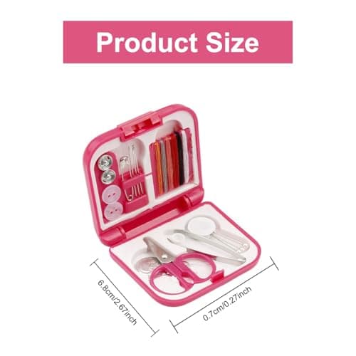 Hopzab Mini Portable Folding Sewing Kit Travel Repair Tool Set Compact Collapsible Needle and Thread Case for Home Beginners Adults Travel Business Trips School Camping Use(Rose Red) — view 2