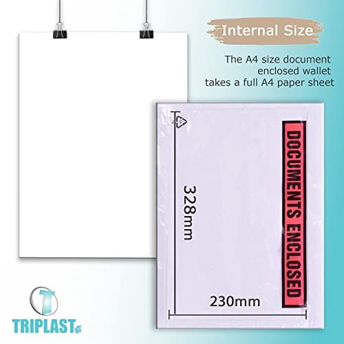 Triplast 100 x A4 Printed Document Enclosed Wallet (328 x 230 mm) | Peel & Seal Clear Plastic Envelopes/Sleeves/Pockets/Wallets | Attach Invoices, Packing Lists & Delivery Notes to Parcels — view 2