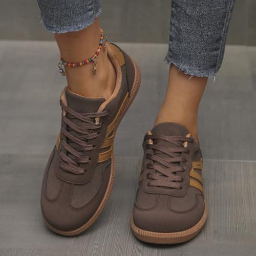 Women’s Stylish Round Toe Non-Slip Casual Orthopedic Shoes, Retro Lace Up Sneakers Trendy Tennis Shoe Walking Footwear (Burgundy,7) — view 2