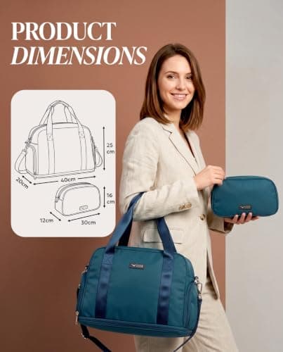 LUGG Duffle & Toiletry Bag Set – Waterproof Travel Bags for Men & Women – Lightweight, Durable 230D Twill Fabric – Fits EasyJet Cabin Size – Expandable Design – Stylish & Spacious Storage - Teal — view 2