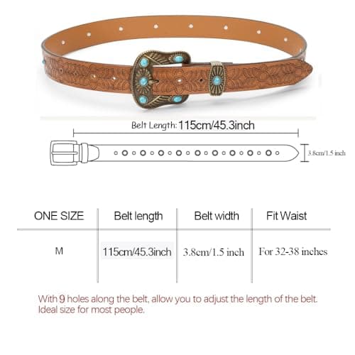 Vikodah Western-Leather-Belts for Women Turquoise-Oval-Buckle Embossed Cowgirl Belt for Jeans Pants — view 2