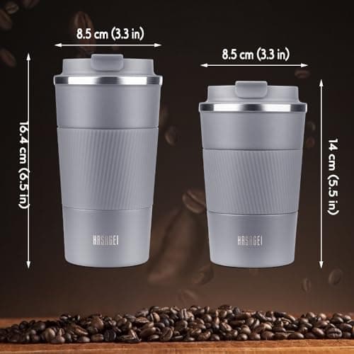 HASAGEI Travel Mug, Insulated Coffee Cup with Leakproof Lid - Vacuum Insulation Stainless Steel for Hot and Cold Water Coffee and Tea 510ml/380ml (Grey, 380ml) — view 6
