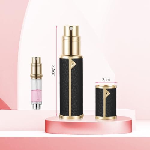 LOPHE Perfume Travel Bottle, 5ML Luxurious Perfume Atomiser Refillable, Leather Perfume Spray Bottle, Easy to Refill Perfume Atomiser for Women Men, A (Black) — view 2