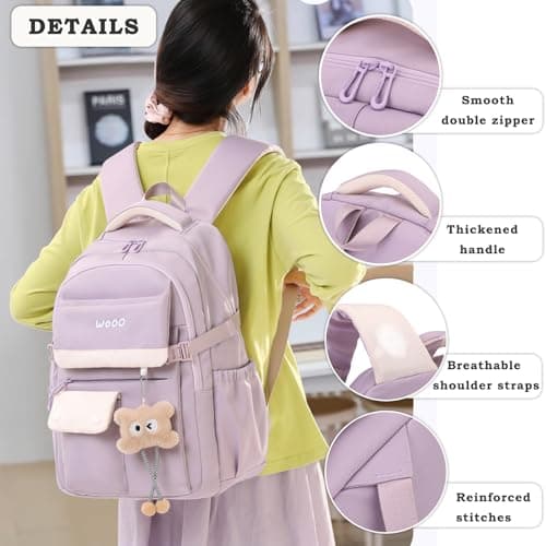 SUNYBLIS Girls School Bag Cute Backpack Rucksack with Pendant, Purple — view 2