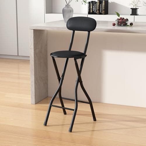 mcc direct Folding Bar Stool Set of 1, Breakfast Barstool Kitchen Restaurant Seating, Faux Leather Foldable Chair with Metal Frame, Padded High Chair(Black) — view 2