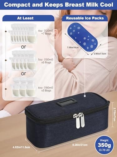 YOUSHARES Breastmilk Cooler Bag - Breast Milk Cooler Travel Bag with Real-Time Temperature Display, Breast Milk Storage Bag with 2 Ice Pack, Small Cool Bag for Insulated Bottle for Breastfeeding(Navy) — view 2