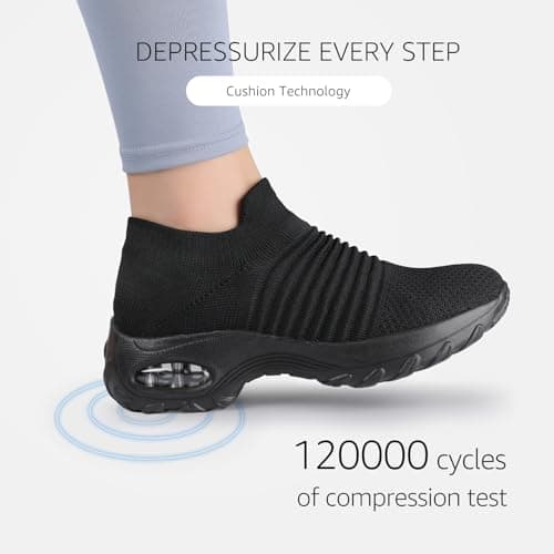 STQ Slip On Lightweight Platform Loafers Sneakers Working Walking Trainers Gym Shoes Wide Fit Comfort Loafers Shoes, All Black, 6 UK — view 6