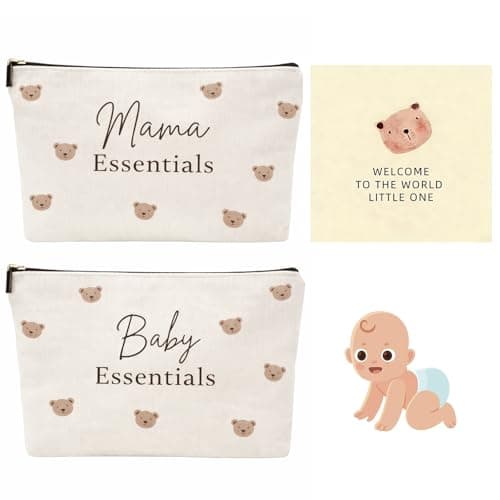 Mother and Baby Matching Gift Set, 3 Pcs New Mum Gifts, Bear Baby Shower Gifts for Mum, Make Up Bag with Zipper