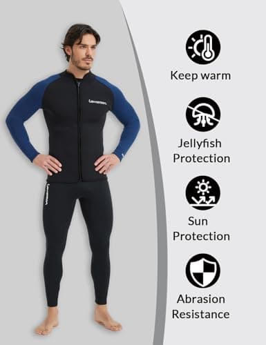 Lemorecn Wetsuit Top Men, 3mm Wetsuits Jacket Long Sleeve, BLACKBLUE,XL — view 5