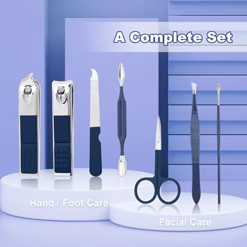 Manicure Set-Stainless Steel Nail Care Set-Professional 7 in 1 Ingrown Toenail Clipper Grooming Tool-Pedicure Kit & Toe Nail Cutter-Thick Nail Scissors Toiletries with Cuticle Trimmer (Blue) — view 6