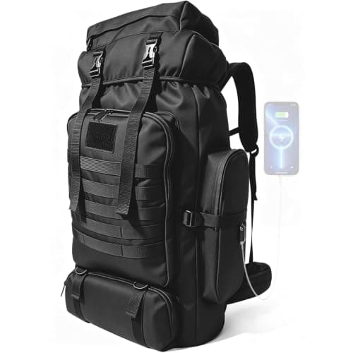 Vaupan Hiking Backpack, 80L/100L Camping Military Tactical Backpack with USB Charging Port, Waterproof Large Travel Daypack Outdoor Molle Rucksack for Men Women (Black-Upgraded 900D)