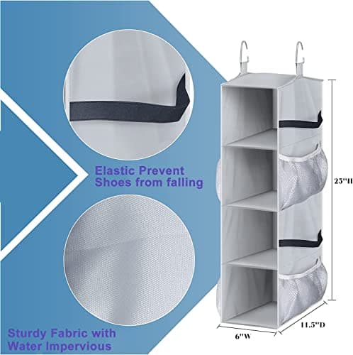 MISSLO 4 Shelf Short Hanging Shoe Storage for Wardrobe Organiser with Mesh Pockets Small Hanging Shoe Rack Organizer Hanger for RV, Camping, Motorhome, Grey — view 3