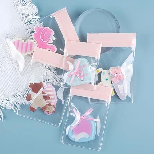 WACCOMT Pack 20pcs Clear EVA Anti Tarnish Jewelry Storage Bags Resealable Small Pink Clear Plastic Thickened Travel Portable Jewelry Pouches for Ring Earing Necklace Bracelet (2.4x3.1 inch) — view 5