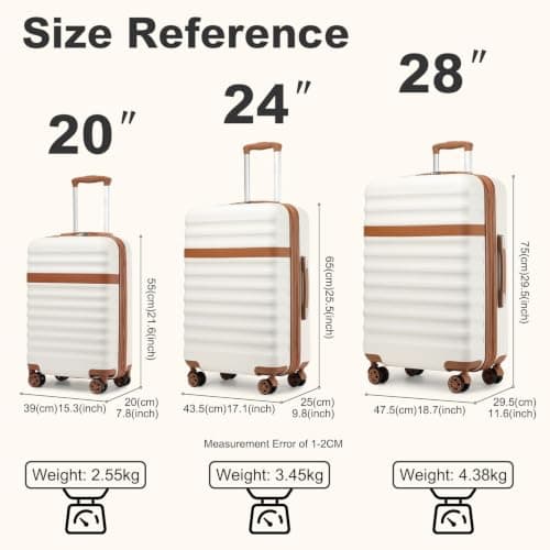 Kono 55x40x20cm Cabin Suitcase 20 Inch Carry On Luggage (Cream/Brown) — view 3