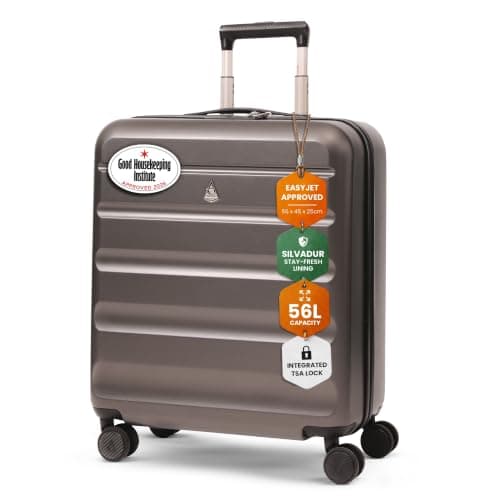 Aerolite 56x45x25cm British Airways Jet2 & easyJet Upgrade Maximum Allowance Large Lightweight 8 Wheel Carry On Hand Cabin Luggage Bag Suitcase 56x45x25 with TSA Approved Lock Charcoal Grey