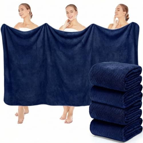 SmoothNovelty 4 Pack Bath Sheets 40 x 80 Inch Jumbo Extra Large Towels Set Oversized Quick Dry Coral Fleece Absorbent and Soft Lightweight Towels for Home Gym Travel Beach Spa Pool Hotel (Navy)