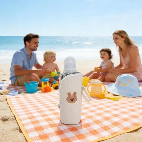 Bottle Carrier Bag with Handle - Portable Insulated Bottle Holder for Breastmilk - Bottle Storage Pocket - for Travel, Holiday, Road Trips, Outings, M, Cream colour, Se référer au descriptif — view 2