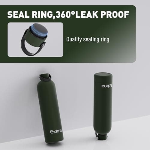 Exllena 1l Water Bottles Metal with Handle Lid and Carabiner, Double Wall Vacuum Drinks Bottle Keeps Drinks Cold 24 Hrs/Hot 12 Hrs, Stainless Steel Water Bottle BPA Free(Pine Green) — view 4