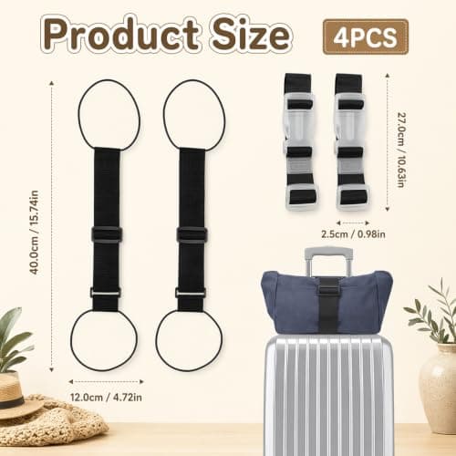 4 Pcs Elastic Luggage Straps for Bags & Suitcases, Travel Accessory — view 2