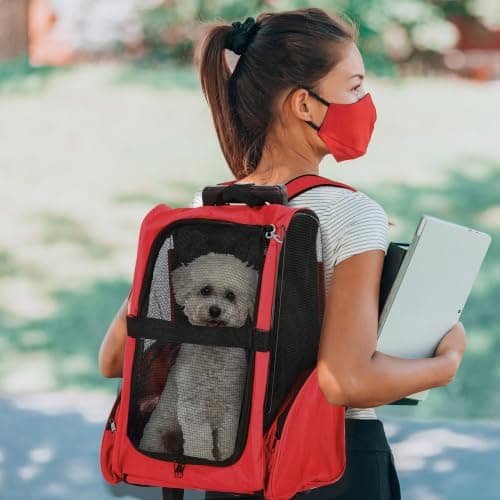 PawHut 2 in 1 Dog Backpack and Trolley Pet Travel Backpack, Red — view 2