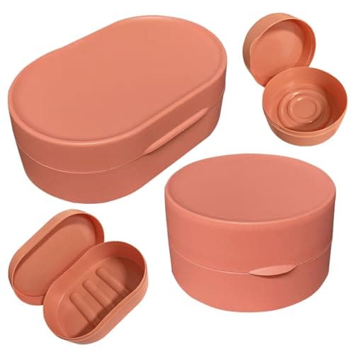 QQdou Travel Soap Case Soap Box with Lid, Creative, Portable, Soap bar Box Container Holder Dish, for Shower Travel Hiking Bathroom School Gym, 2PCS(One Large Coral Orange + One Small Coral Orange)