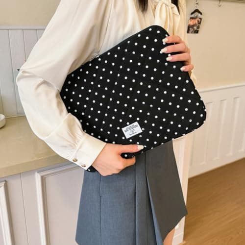 Puffy Laptop Sleeve 13 Inch Cute Polka Dot Laptop Case Soft Quilted Computer Sleeve Protective Cover for MacBook, iPad, Notebook, Chromebook — view 3