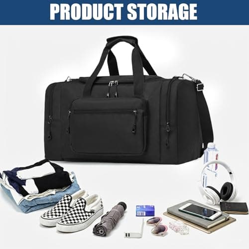 Sports Duffle Bag for Women Men, 35L Waterproof Gym Duffle Bag with 2Pcs Shoe Dust Bag, Travel Sports Duffel with Shoulder Strap Holdall Overnight Weekend Bags for Gym Travel Swimming, Black — view 6