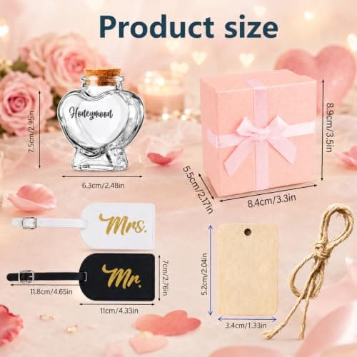 Honeymoon Sand Keepsake Jar Set with Mr and Mrs Luggage Tags,Bridal Shower Gift,Bridal Shower Souvenirs- Honeymoon Gift for Newlywed - Bridal Shower, Wedding,Travel Gifts,No Sand Included — view 2