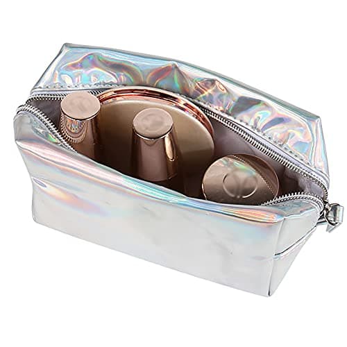 ccHuDE PU Leather Holographic Cosmetic Bag Pouch Makeup Case Toiletry Bags Make UP Organizer for Women Travel, Silver — view 6