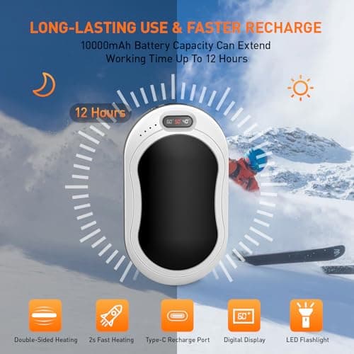 Hand Warmers, 10000mAh Rechargeable Hand Warmer Portable Power Bank Electric Pocket USB Warmer Reusable Heater, 3 Levels Heating, Heat Therapy, Best Winter Gift for Women Men Outdoor Sports — view 2