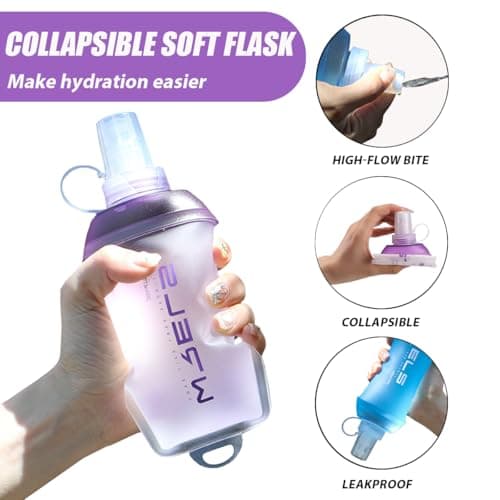 WRELS 200ml/350ml/500ml Collapsible Soft Flask,BPA Free Folding Soft Water Bottle with Hanging Ring,Lightweight TPU Hydration Flask for Running Marathon Cycling Hiking(350ml-2 Packs) — view 4
