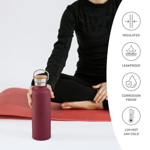 Bambaw Stainless Steel Insulated Water Bottle 500ml, Double-Walled Metal Water Bottles 500ml, Sturdy, Leak-Proof & Lightweight, Easy to Clean & Great for Travel (Red Berry) — view 3