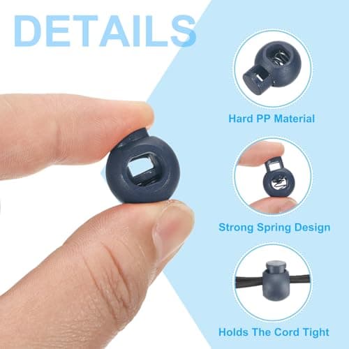 PATIKIL Plastic Cord Lock, 10 Pack Single Hole Toggle Stopper Round Ball Shaped Adjustable Cord Stops Fastener for Paracord, Camping, Hiking, Shoelace Replacement, Navy Blue — view 3