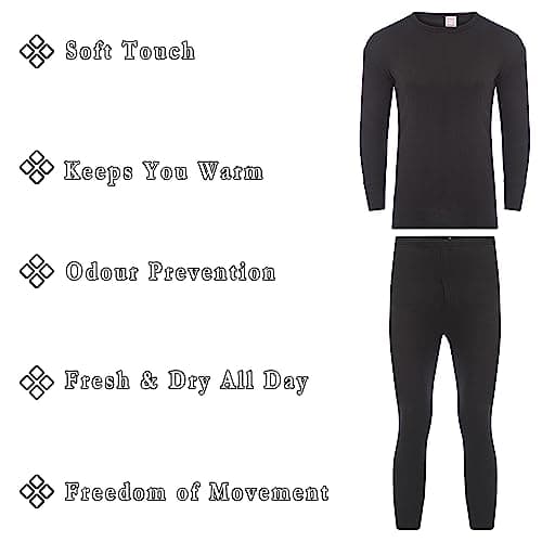 Heatwave® Men's Extreme Thermal Underwear Set, Long Sleeve Top & Long Johns, Winter Outdoor Ski Wear Thermals, Small Black — view 3