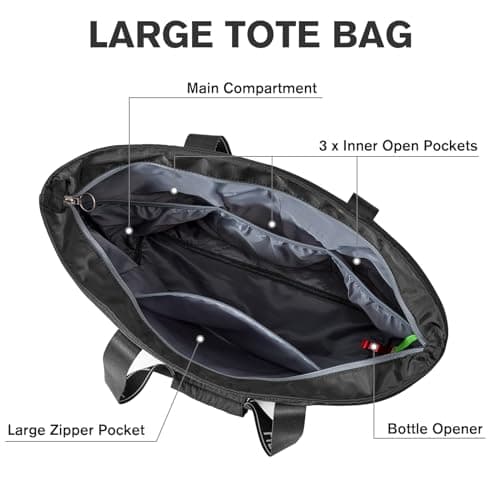 G4Free Beach Tote Bag Waterproof Sandproof Shoulder Bag Beach Bag Large Sports Bag Shopping Bag for Women, black, 21.6 x 5.5 x 15.9 Zentimeter — view 4