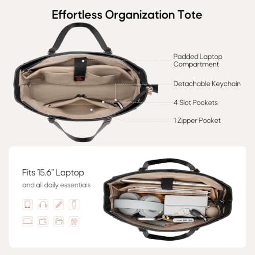 RAINSMORE Handbags for Women 15.6" Waterproof PU Leather Laptop Tote Bag — view 3