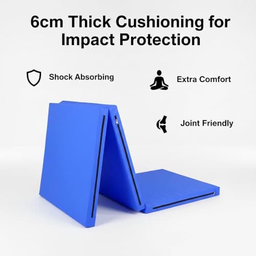 Exercise Mat – Tri-Fold PU Leather Yoga, Pilates & Gymnastics Mat, 6cm Thick Cushioned, Non-Slip, Foldable Home Gym Fitness Mat for Kids, Adults & Family Workouts (Blue) — view 4