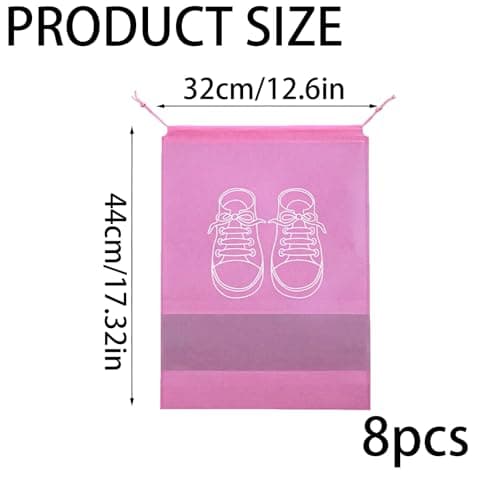 8Pcs Large Shoe Storage Bags, Dustproof Drawstring Shoes Bags with Transparent Slot, Portable Waterproof Non-Woven Fabric Packing Organizers with Drawstring Closure for Daily and Travel Use (Pink) — view 2