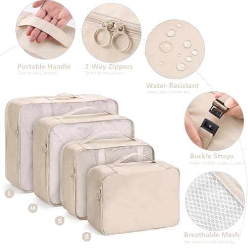 9 Set Packing Cubes for Suitcases, Cream Travel Luggage Organizer Bags Essentials with Shoe Cosmetics Toiletry and Laundry Pouches for Women Men — view 3