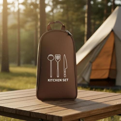 Fonowx Outdoor Kitchen Storage Utensil Organizer Bag Case Carrier with Padded Tool Protection and Multi Section Layout Suitable for Camping Hiking Travel, Beige — view 3