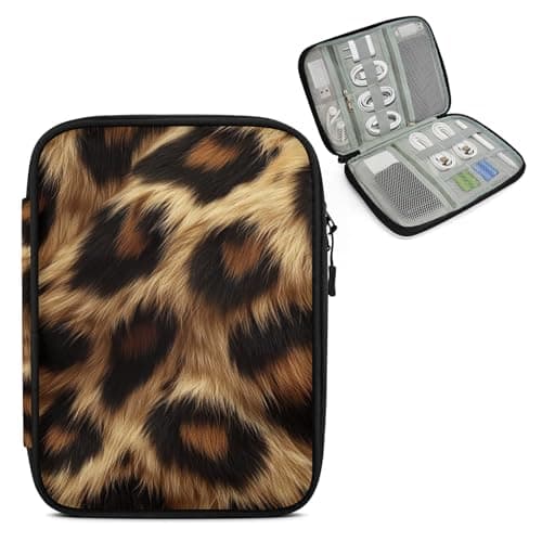 Mintoprints Leopard Print Travel Electronic Organizer Case, Wild Safari Skin Slim Cable Management Bag for Game Console & Accessories, Portable Double Zipper Pouch with Mesh Pockets & Elastic Straps