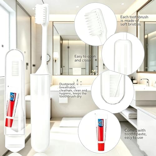 6 Pack Mini Travel Toothbrush Set Foldable with Toothpaste – Soft Bristles Reusable Oral Care Kit for Business Trips Camping Hotel Flights – Lightweight Portable for Adults — view 4