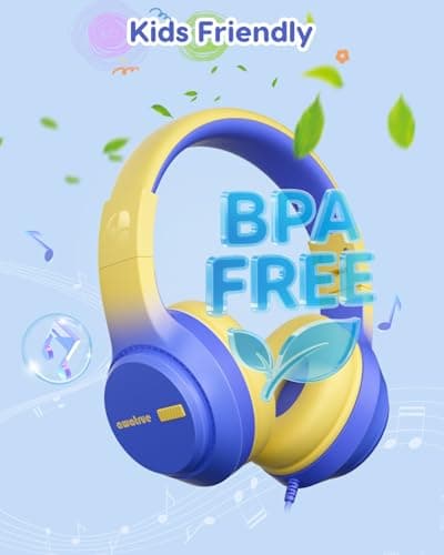 awatrue Kids Headphones, Wired headphones Kids with 74/85/94db Safe Volume, 3.5mm jack, Adjustable Headband, Foldable Over Ear Toddler Headphones for Plane/School/Travel/Tablet/Gifts (Blue Yellow) — view 5