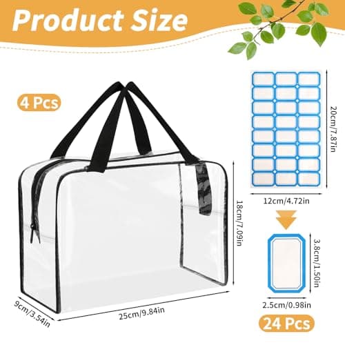 4 Packs Clear Toiletry Bag, 18 x 9 x 25 cm Large Makeup Bags with Self-Adhesive Label, PVC Waterproof, Reusable Travel Toiletries Bag, Toy Storage Bags with Zipper and Handle for Board Games — view 2