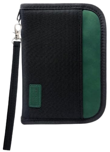 Passport Holder Travel Wallet, For 2 Passports, Small Passport Bag, Double, Dual, A5, Document, Case, Purse, RFID Blocking, Holiday, Waterproof Organisers, Travel Accessories, Black Green, UK GRN